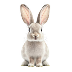 Rabbit with ears up and looking at the camera. Rabbit is sitting on a transparent background.