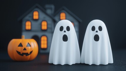 Virtual Halloween Ghosts in a Spooky Setting