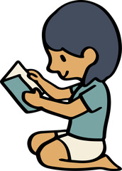 illustration of child enjoy reading a book.