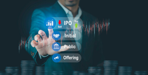 Businessman initial public offering IPO concept. stock graph for boosting the growth and financial trade, Investment of Exchange