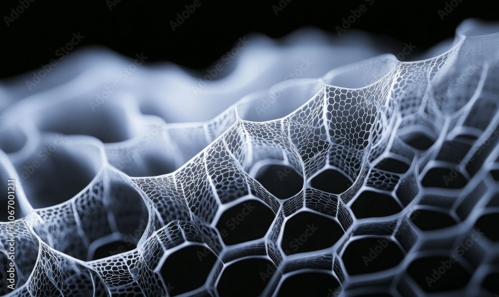 Aufkleber close-up of a honeycomb structure showcasing intricate geometric patterns against a dark background.