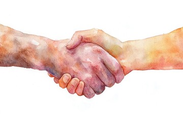 Fototapeta premium Watercolor Painting of Two Hands Shaking in a Handshake