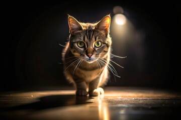 Mysterious Cat in the Dark: A Striking Image Capturing a Feline Silhouette Against a Dimly Lit Background, Showcasing the Intriguing Nature of Cats in Low Light Conditions