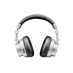 Modern black and silver headphones with cushioned ear pads on transparent background