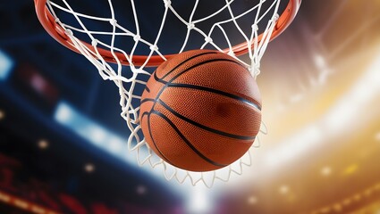 Fototapeta premium A close-up of a basketball swishing through the net