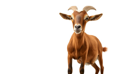 a brown goat with horns

