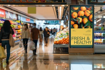 Supermarket fresh produce advertisement sign