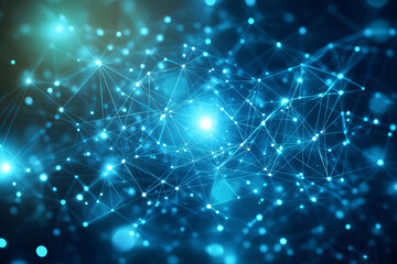 Abstract Polygonal Background with Geometric Patterns, Technology-Inspired Network Connections, and Futuristic Digital Design in Blue and Green Tones, Symbolizing Connectivity, Innovation