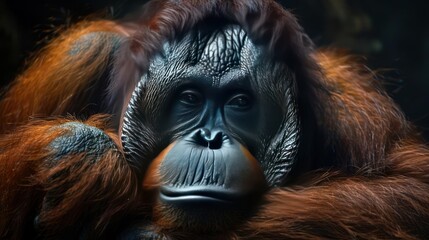 A close-up of a monkey with human features, possibly digitally enhanced.