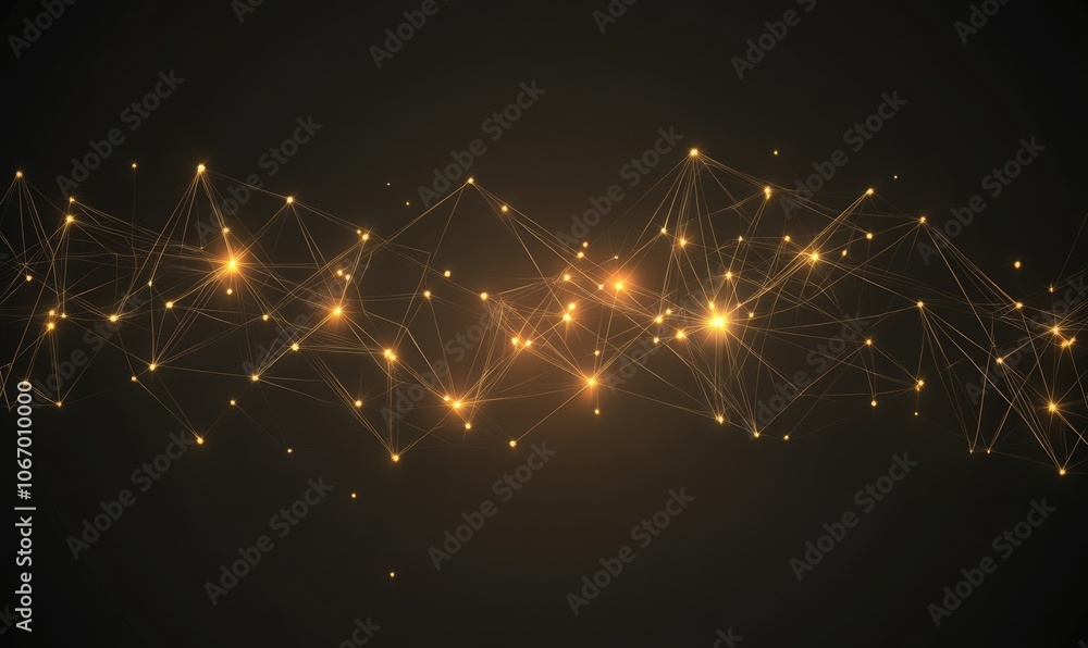Poster connection network with glowing nodes and lines on dark background