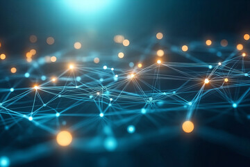 Fototapeta premium Abstract Polygonal Background with Geometric Patterns, Technology-Inspired Network Connections, and Futuristic Digital Design in Blue and Green Tones, Symbolizing Connectivity, Innovation