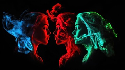 Obraz premium Three women in smoke