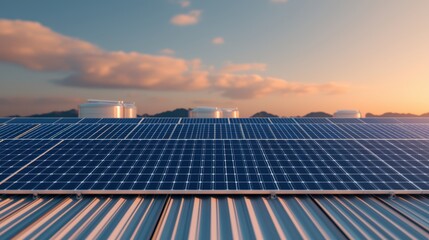 Large-Scale Solar Thermal Plant at Sunset
