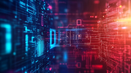 Fototapeta premium vibrant digital landscape showcasing cybersecurity concepts with glowing lines and data patterns, representing technology and innovation