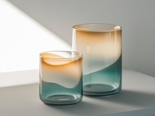 Tranquil Elegance: A Fluid TransitionTeal to Gold in Minimalist Glass Art