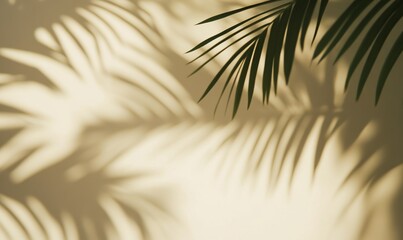 Obraz premium Closeup of blurred shadow of palm tree leaves on light cream wall