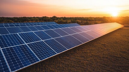 Aerial View of a Solar Farm at Dawn