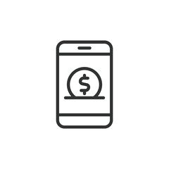 Coin donation phone, icon in line design. Coin, donation, phone, mobile, charity, money, giving on white background vector. Coin donation phone editable stroke icon