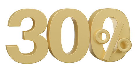 300% off on sale. Gold percent isolated on transparent background. Discount on sale for advertising. 3d rendering.