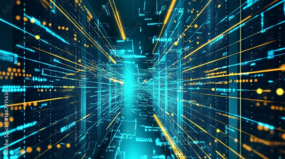 Aufkleber futuristic technological data flow, big data transfer, secure storage, cloud computing