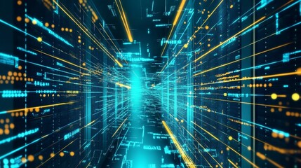 Obraz premium Futuristic Technological Data Flow, Big Data Transfer, Secure Storage, Cloud Computing