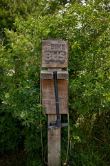 bicycle emergency pump on dartmoor trail cycle path trail