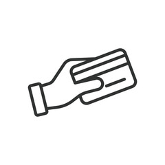 Card payment hand, icon in line design. Card, payment, hand, transaction, finance, money, electronic on white background vector. Card payment hand editable stroke icon