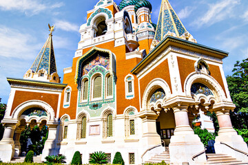 Fototapeta premium Saint Nicholas Cathedral, Russian Orthodox church, neo-Russian style located in Nice, France