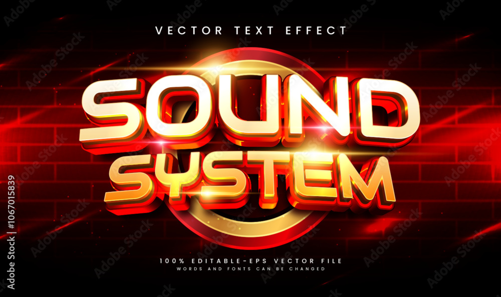 Aufkleber sound system editable vector text effect with red light concept. suitable for music event.