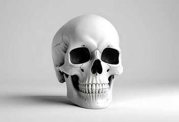 A Stark white skull on a white Background