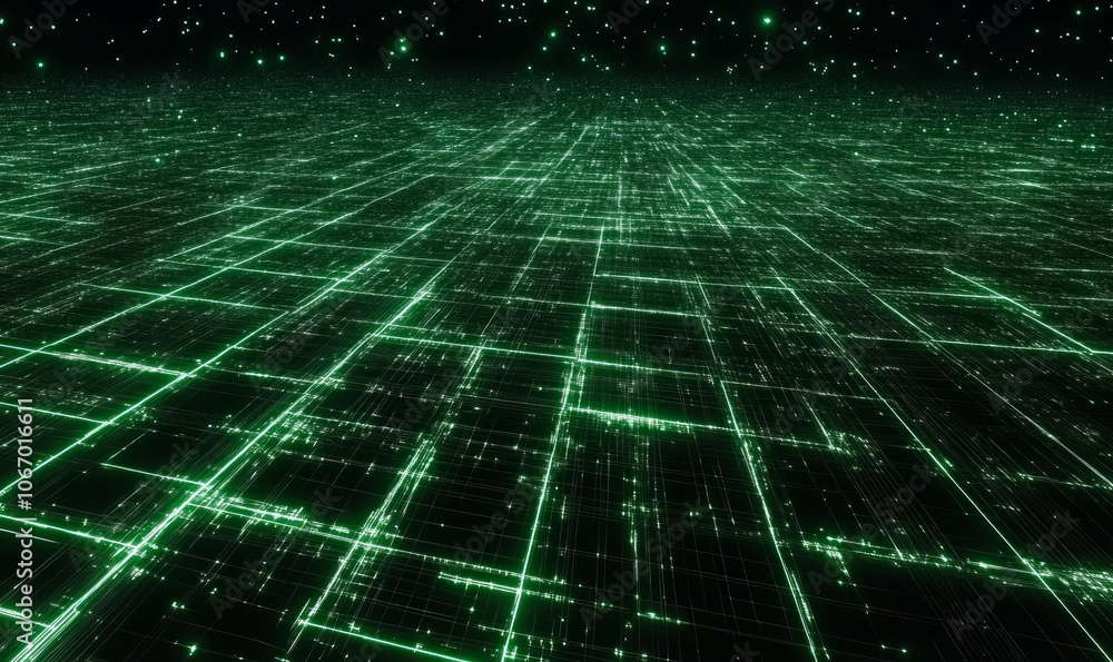 Aufkleber dark green network grid, a large network, expanding in the digital field. created using generative a