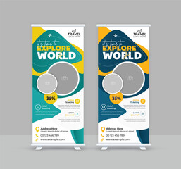 Travel business standee rollup design modern business trip signage pullup tour packages retractable x banner template