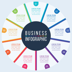 Circle business Infographic design 9 steps, objects, elements or options infographic business circle template	