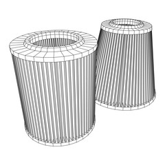 Car engine air filters. Auto spare part. Car care service maintenance. Wireframe low poly mesh vector illustration.