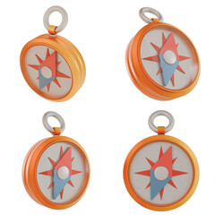3D Metalic Yellow Compass Isolated
