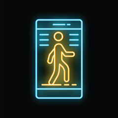 Neon sign depicting a smartphone with an active fitness application, symbolizing the concept of mobile health monitoring