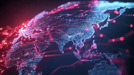 A futuristic world map with data nodes and light trails, emphasizing the global digital ecosystem and its complexity.