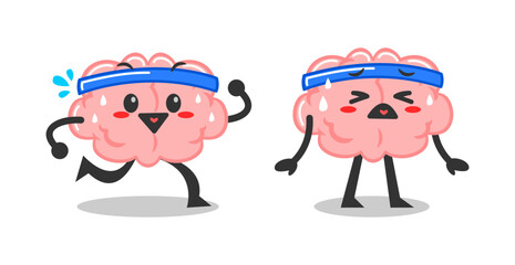brain cute mascot doing exercise. funny sporty cartoon brain mascot character.