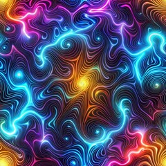 Create stunning seamless patterns featuring neon glow with swirling lights and electric hues