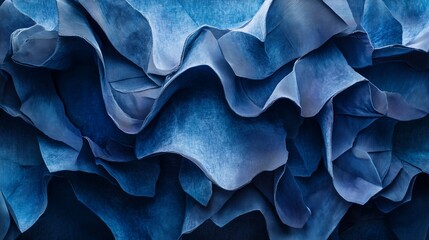 Deep Blue Flowing Fabric Layers with Rich Texture and Abstract Waves