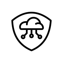 Icon Line shield cloud system. Outline style.