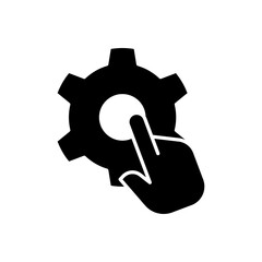 Icon Glyph hand clicking setting gear. Solid style.