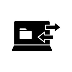 Icon Glyph laptop transfering file. Solid style.