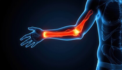 Visualization of human arm with highlighted elbow joint anatomy