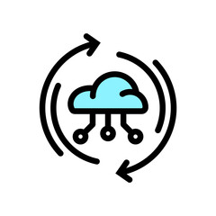 Icon Line Color reload cloud system. Outline fill color style.