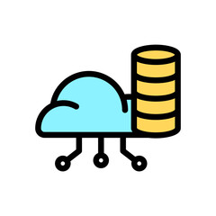 Icon Line Color cloud server database. Outline fill color style.