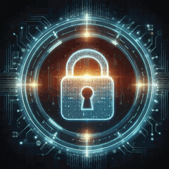 closed lock icon surrounded by a digital glow, representing data privacy.