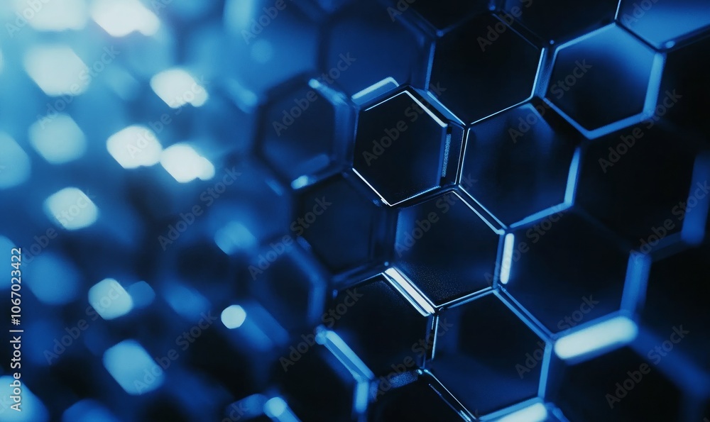 Poster dark blue hexagons, bright mesh pattern. created using generative artificial intelligence technology