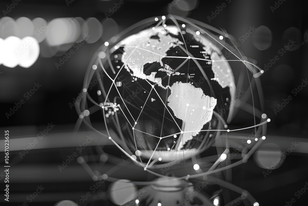 Poster global connectivity, technology and internet communication concept with globe on a digital network