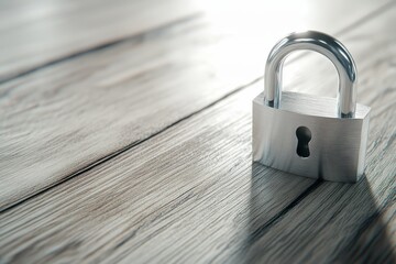 A Silver Lock With a Keyhole Sits On a Wooden Table.